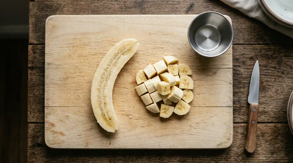 cubinhos de banana cortados na porção certa para calopsita